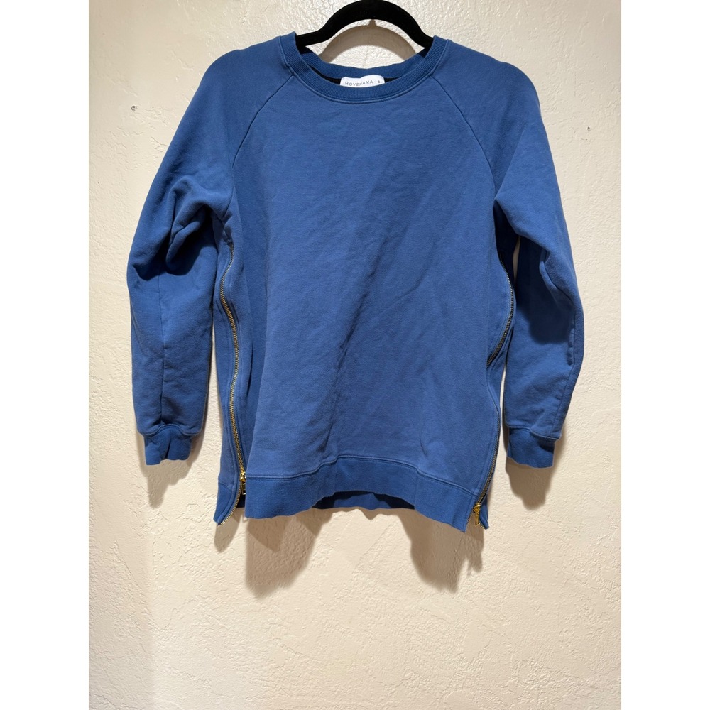 Movemama Womens Blue Side Zip Raglan Long Sleeve Crewneck Sweatshirt Size S